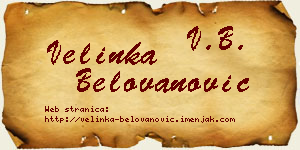 Velinka Belovanović vizit kartica